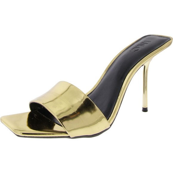 CANDINA WOMENS PATENT SQUARE TOE SLIDE SANDALS - Picture 1 of 7